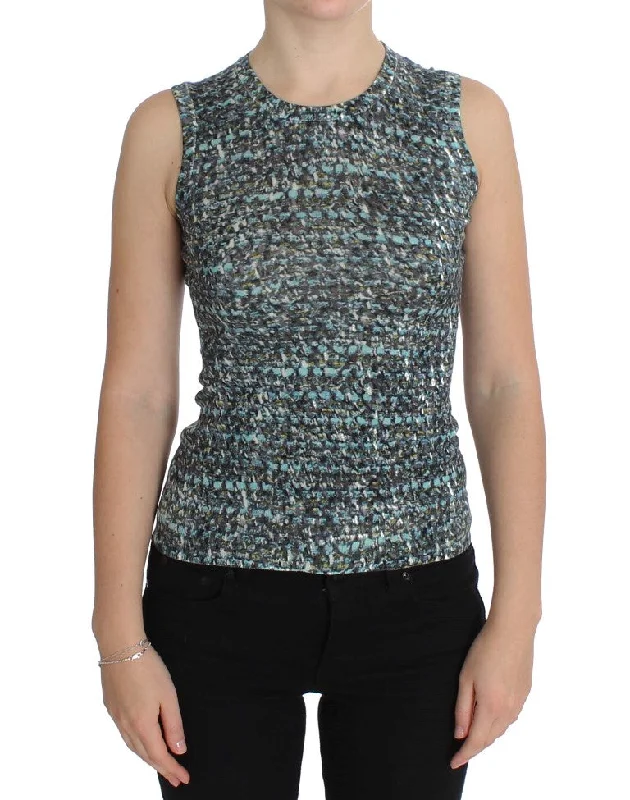 Dolce & Gabbana Elegant Blue Wool Vest Pullover Women's Top Crew Neck Wool