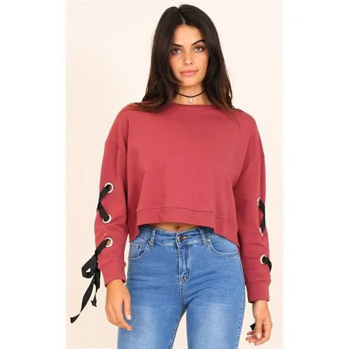 All-matched Sleeve Tied Band Pullover Short Women Sweater Bardot Neck Top