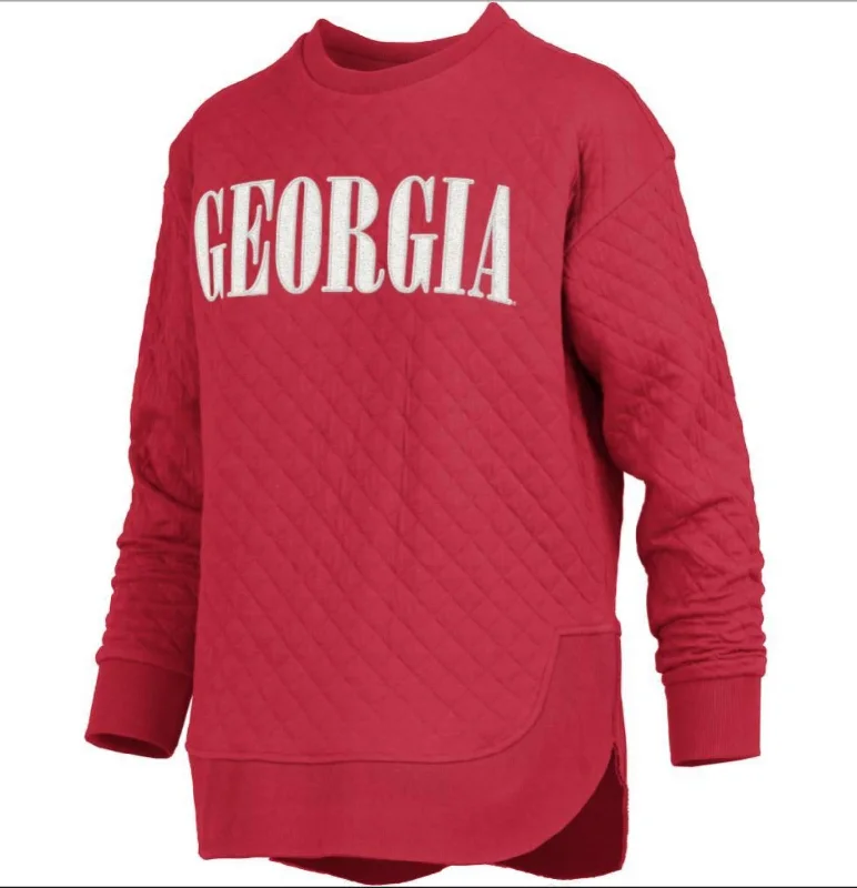 Pressbox UGA Womens Pasadena Quilted Red Pullover Keyhole Neck Pullover