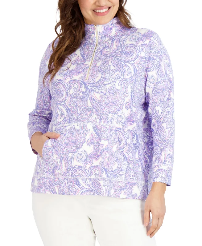 Jones New York Womens Plus Paisley 3/4 Sleeve Pullover Top Sarouel Sleeve Pullover