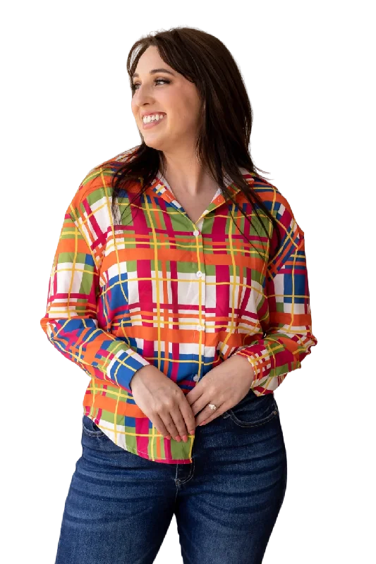 Southern Grace Women's Cathryn Multicolor Plaid Shirt Knit Fabric Woven Fabric Fleece Fabric