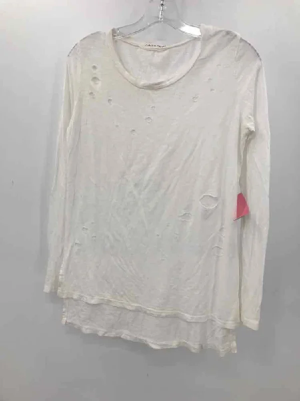 Pre-Owned American Able White Size Small Distressed Long Sleeve T-shirt V-Neck T-Shirt Long Sleeve Cotton