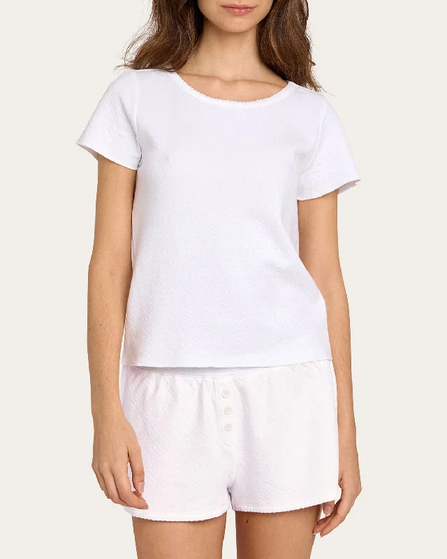 Baby Jean Tee in Chalk Pointelle Cashmere Blend Cotton Blend Poly Blend