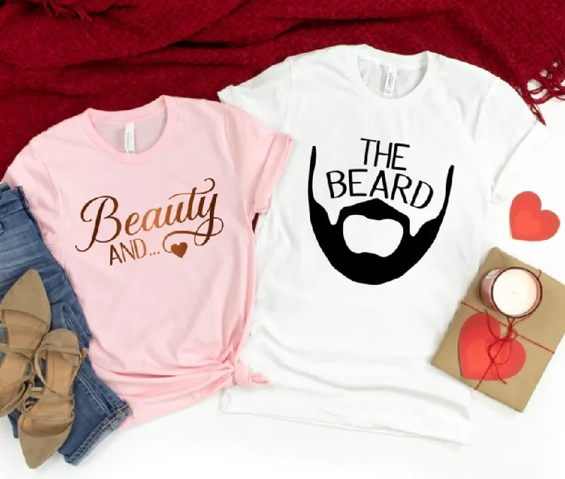 Beauty And The Beard Funny Couple T-shirts Knit Fabric Woven Fabric Fleece Fabric