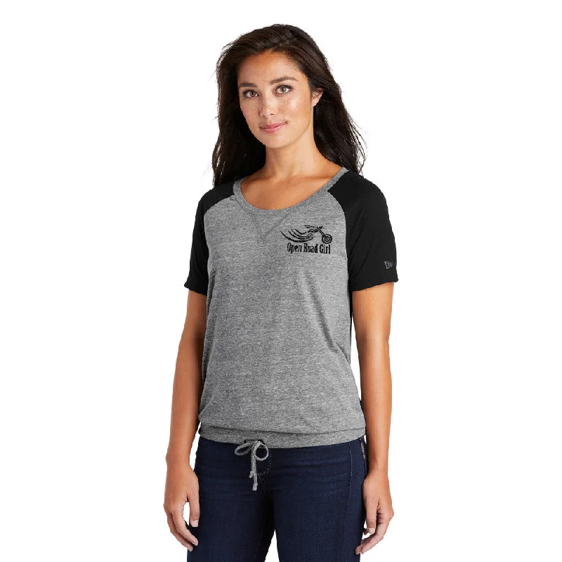 Grey/Black Open Road Girl Ladies Cinch Tee with Drawcords Faux Fur Fabric Real Fur Fabric Shearling Fabric