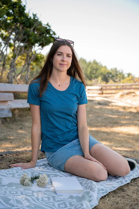 Women's Eco Tee - Blank Apparel - Heather Teal Polka Dot Checkered Tartan