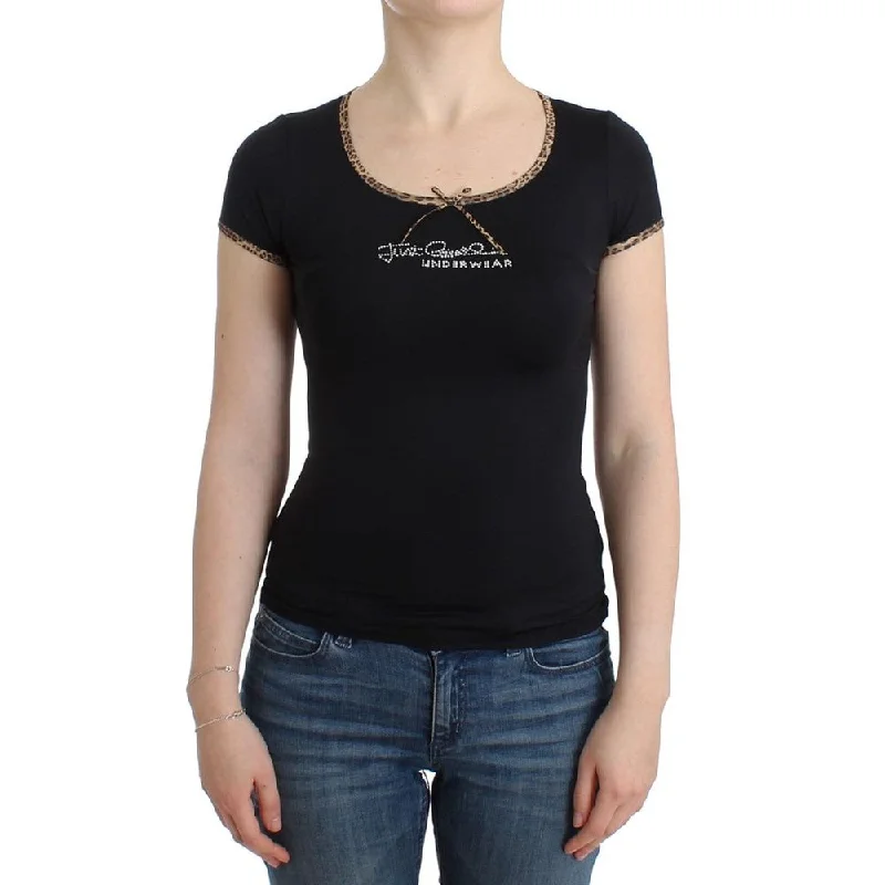 Cavalli Black  Tops & T-Shirt Satin Blend Silk Blend Wool Blend