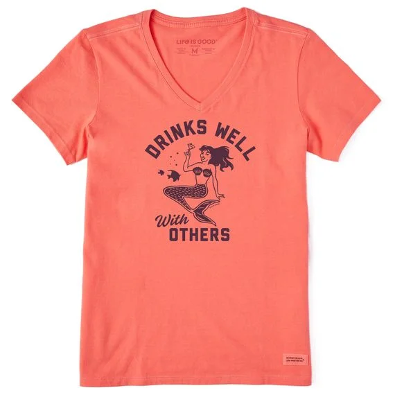 Women Crusher Drinks Well With Others Tee Shirt V-Neck T-Shirt Long Sleeve Cotton