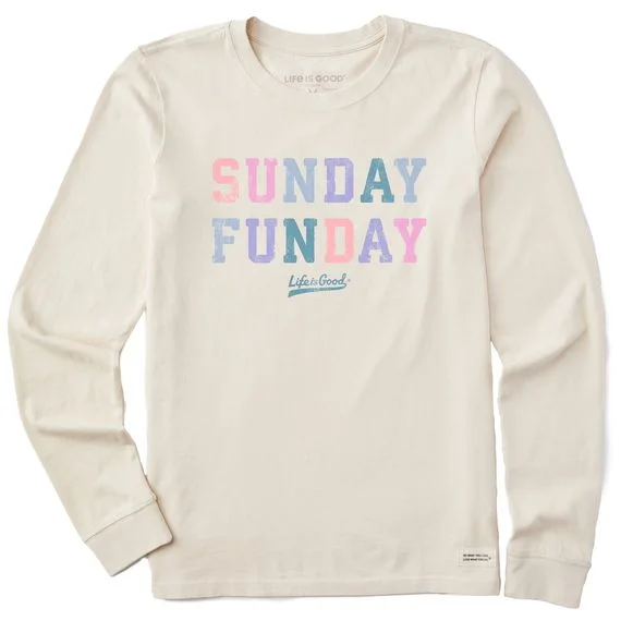 Women Crusher Sunday Funday Long Sleeve Tee Shirt Front Pockets Side Pockets Patch Pockets