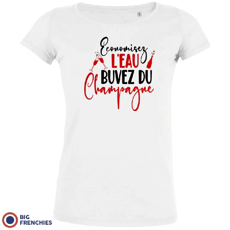 Economisez L'eau Buvez Du Champagne Women's Organic Cotton Tee Basic T-Shirt Crew Neck Short Sleeve