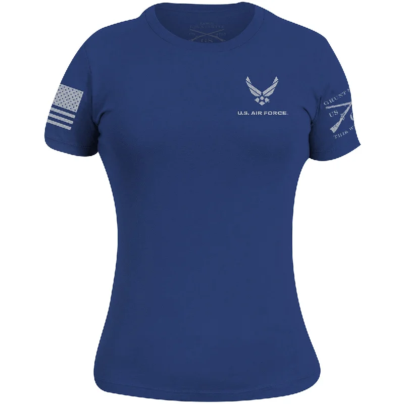 Grunt Style Women's USAF - Basic Logo T-Shirt - Royal Blue Cotton Fabric Linen Fabric Terry Fabric