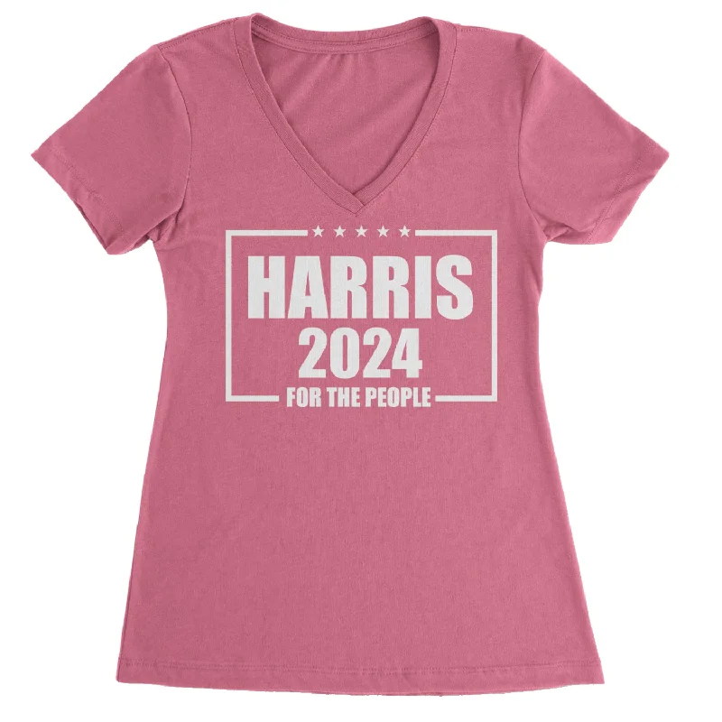 Harris 2024 - Vote For Kamala For President Ladies V-Neck T-shirt Sequined Glittery Shiny