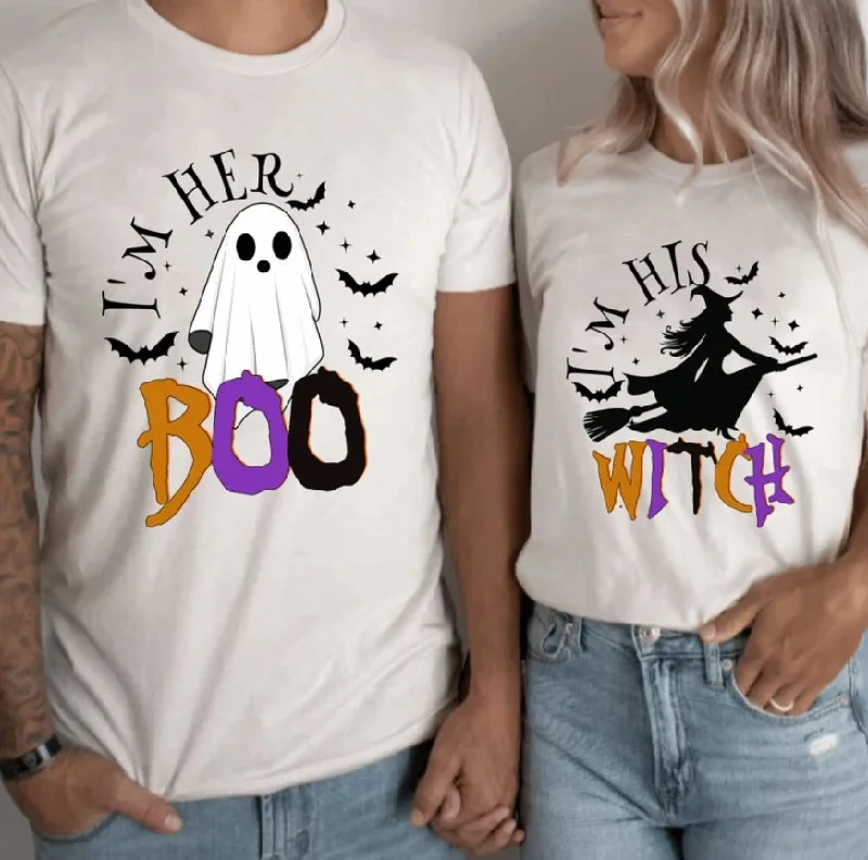 Her Boo His Twitch Couple Halloween Tees Knit Fabric Woven Fabric Fleece Fabric