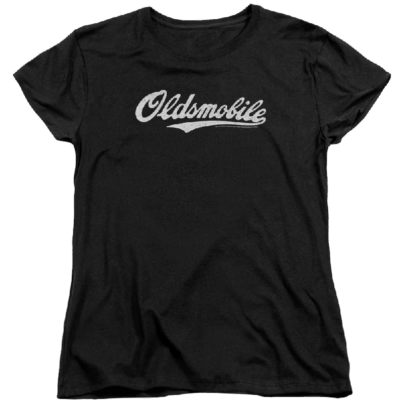 Oldsmobile Oldsmobile Cursive Logo Women's T-Shirt Zippered Buttoned Snapped