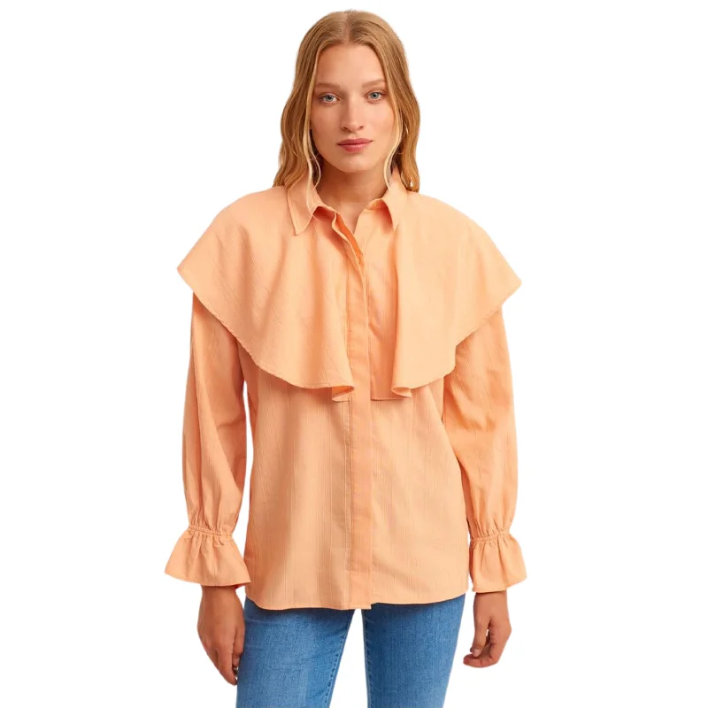 OXXO -  Ruffle Oversize Shirt Notch Collar Peter Pan Collar Cowl Neck