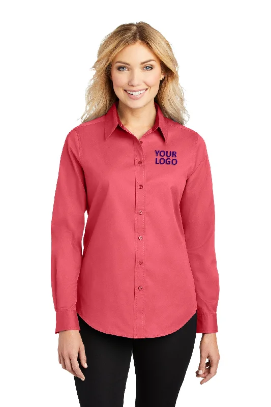 Port Authority Ladies Branded Easy Care Shirts, Hibiscus Boxy Fit Fitted Loose