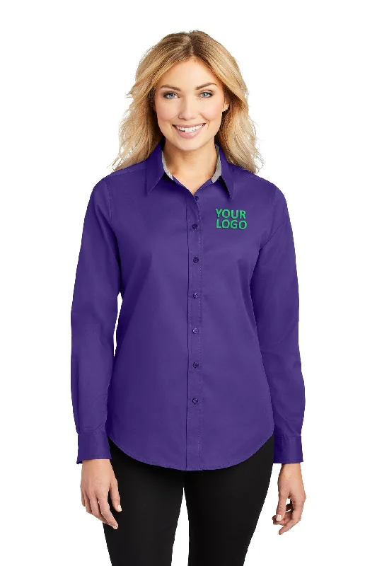 Port Authority Ladies Branded Easy Care Shirts, Purple/Light Stone Chenille Fabric Brocade Fabric Lace Fabric