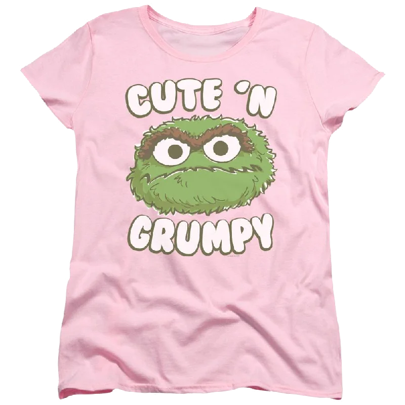 Sesame Street Cute N Grumpy Women's T-Shirt Denim Fabric Leather Fabric Suede Fabric