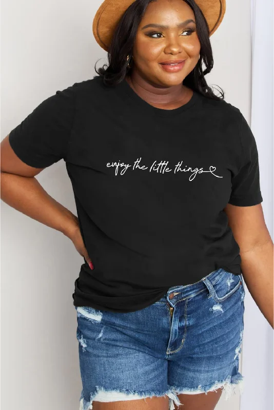 Simply Love Full Size ENJOY THE LITTLE THINGS Graphic Cotton Tee Zippered Front Buttoned Front Snap Front