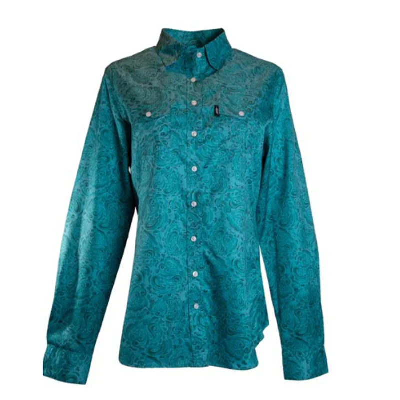 Hooey Women's Teal Floral Sol Competition Shirt Beaded Sequined Faux Fur