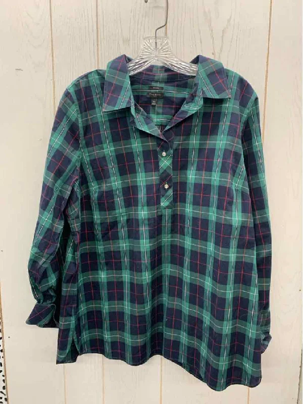 Talbots Green Womens Size 16P Shirt Satin Blend Silk Blend Wool Blend