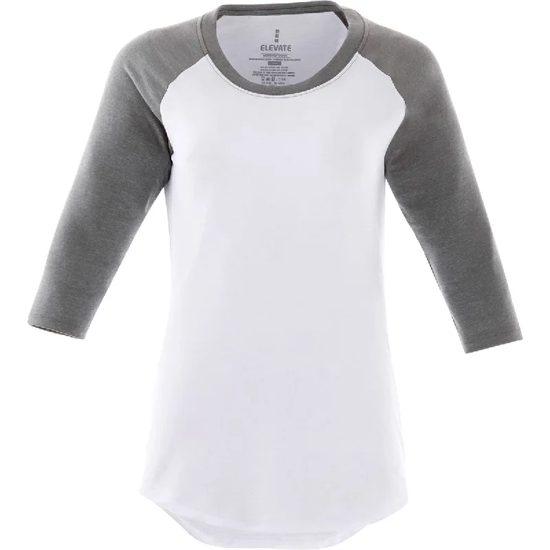 Elevate Women's Medium Heather Grey/White Dakota Three Quarter Tee Terry Blend Velvet Blend Canvas Blend