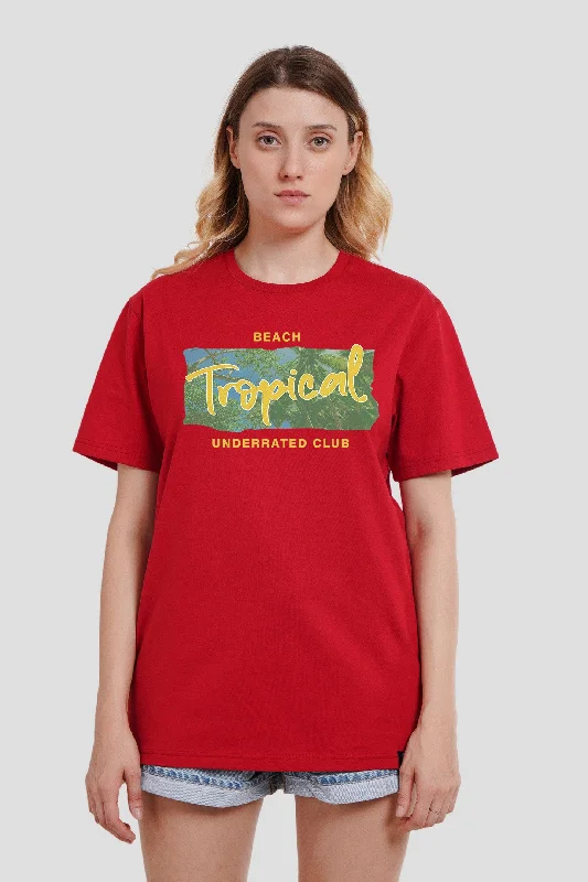 Tropical Red Boyfriend Fit T-Shirt Women Anti-Shrink Durable Soft