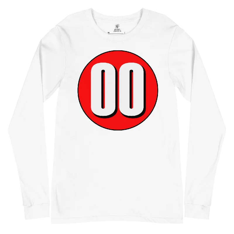 Unisex Long Sleeve Tee: White on Red 00 Satin Blend Silk Blend Wool Blend