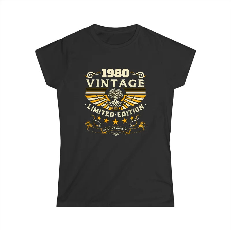 Vintage 1980 T Shirts for Women Retro Funny 1980 Birthday Womens T Shirts Chenille Blend Fleece Blend Nylon Blend