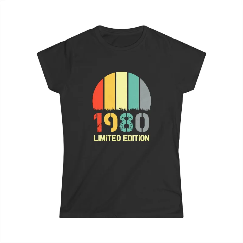 Vintage 1980 TShirt Women Limited Edition BDay 1980 Birthday Shirts for Women Front Pockets Side Pockets Patch Pockets